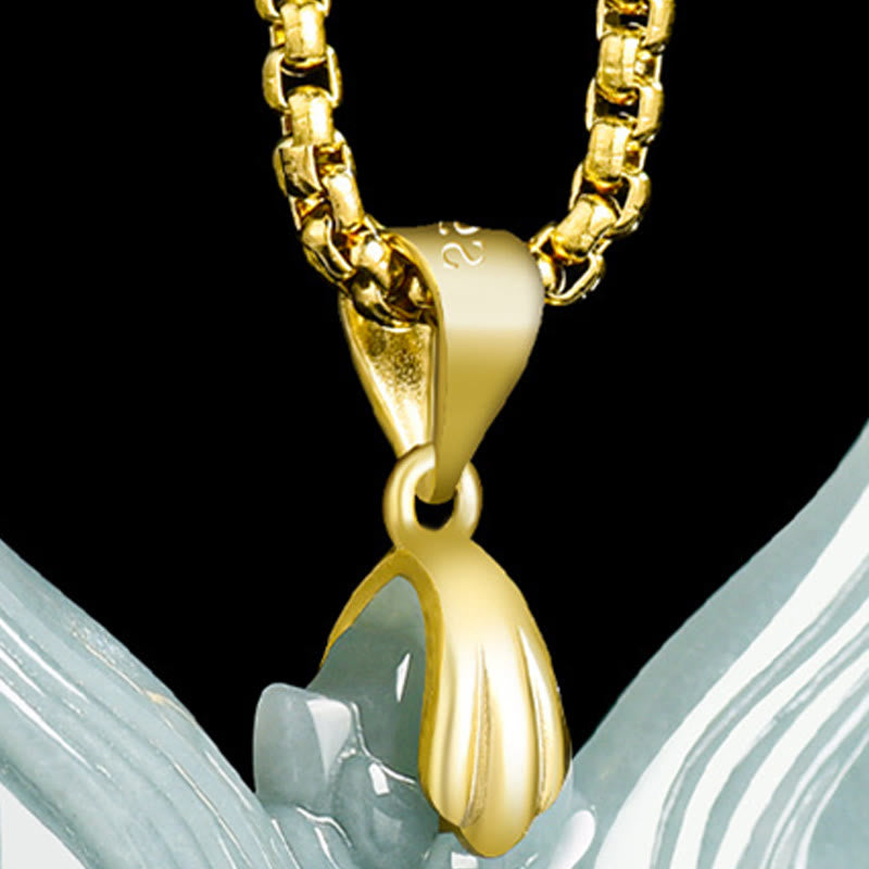 Fox Mask Jade Titanium Steel Necklace Luck Pendant