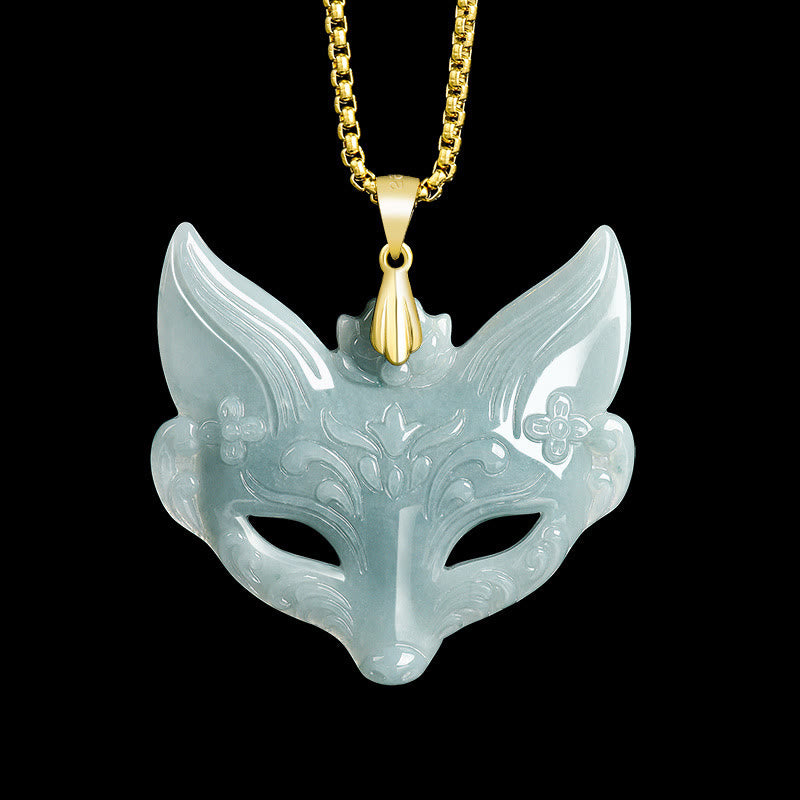 Fox Mask Jade Titanium Steel Necklace Luck Pendant