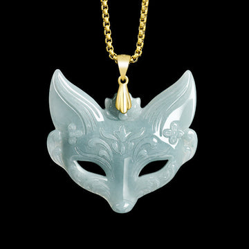 Fox Mask Jade Titanium Steel Necklace Luck Pendant