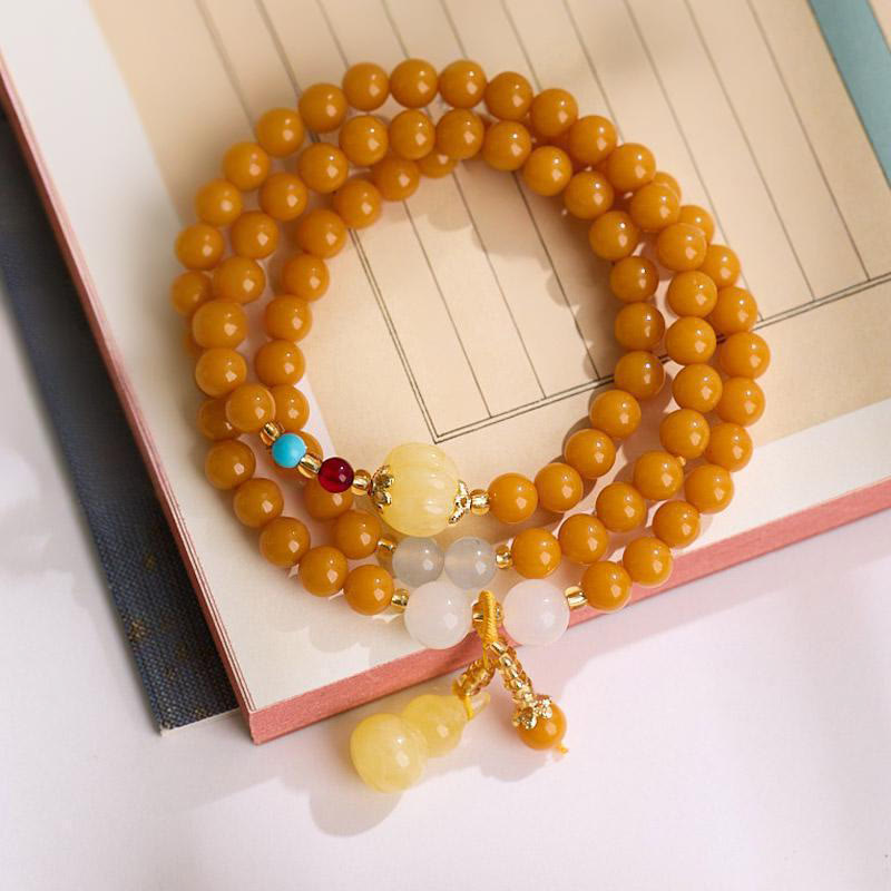 Multilayer Amber & Red Agate Wu Lou Gourd Bracelet: Anchor for Grounded Confidence