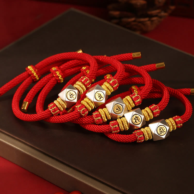 999 Sterling Silver Chinese Zodiac Natal Buddha Red Rope Luck Strength Handcrafted Kids Bracelet