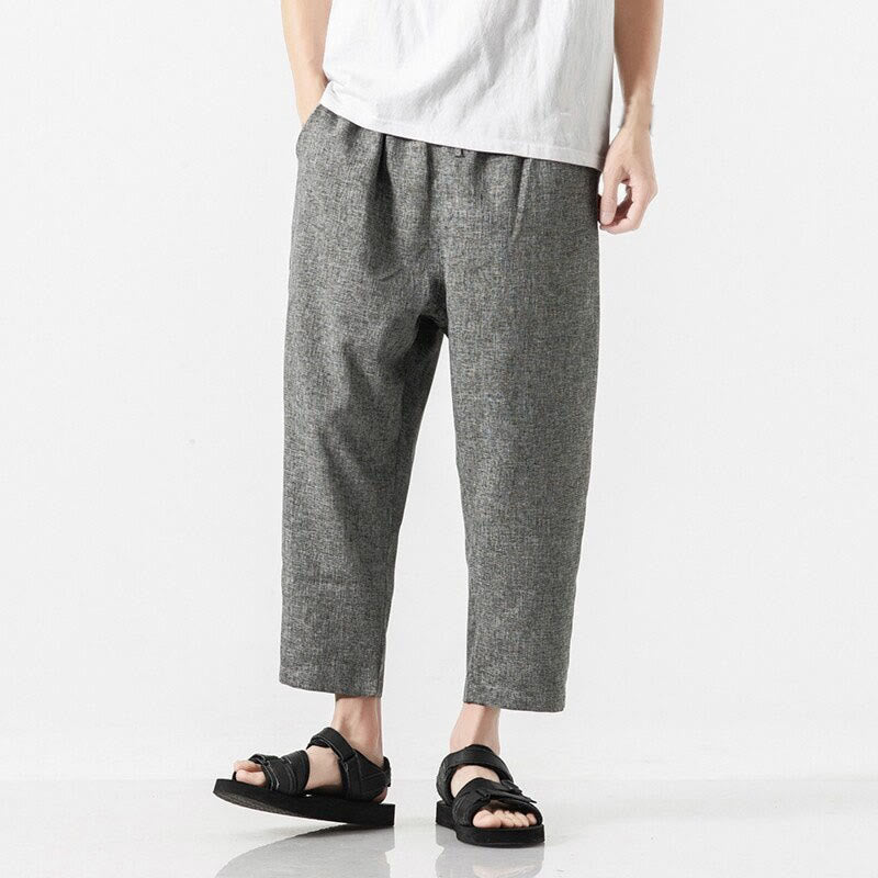 Breathable Cotton Linen 7/8 Length Straight Leg Meditation Trousers