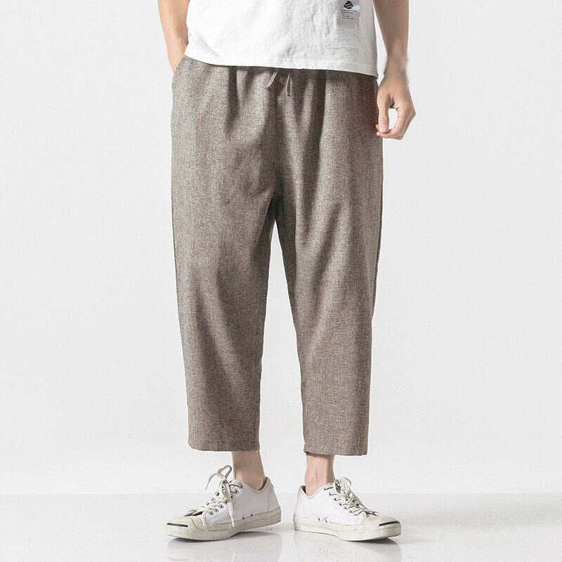 Breathable Cotton Linen 7/8 Length Straight Leg Meditation Trousers