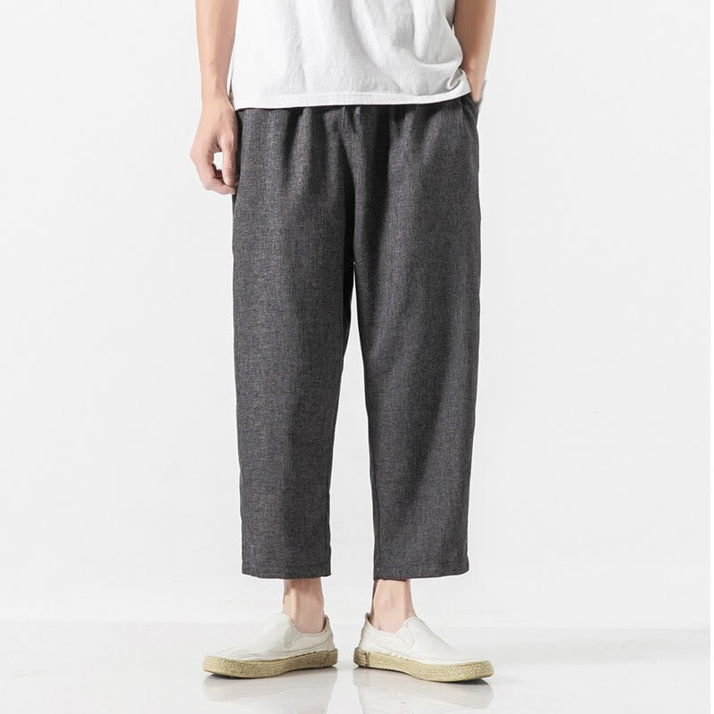 Breathable Cotton Linen 7/8 Length Straight Leg Meditation Trousers
