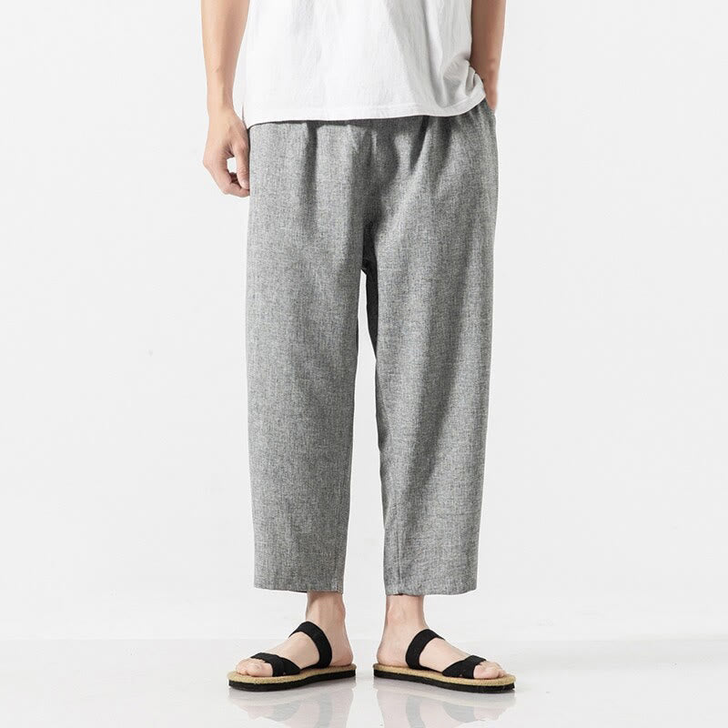 Breathable Cotton Linen 7/8 Length Straight Leg Meditation Trousers