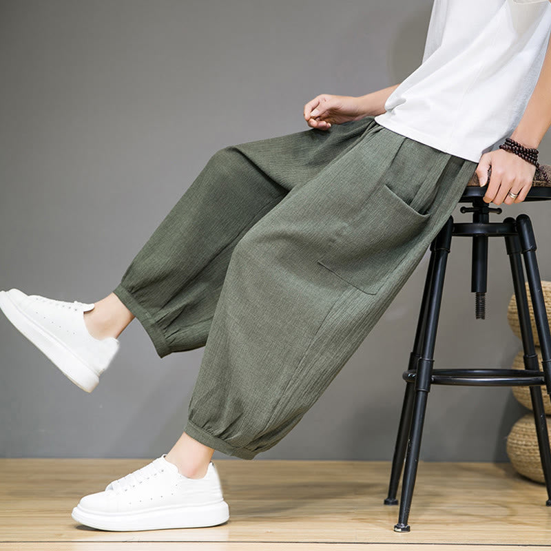 Breathable Cropped Harem Meditation Pants with Side Pockets