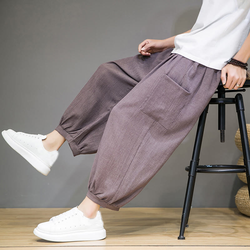 Breathable Cropped Harem Meditation Pants with Side Pockets