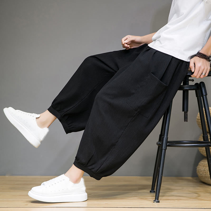 Breathable Cropped Harem Meditation Pants with Side Pockets