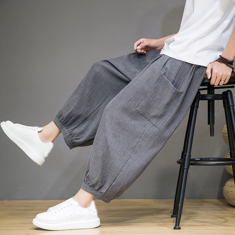 Breathable Cropped Harem Meditation Pants with Side Pockets