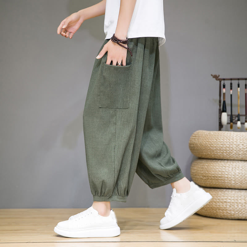 Breathable Cropped Harem Meditation Pants with Side Pockets