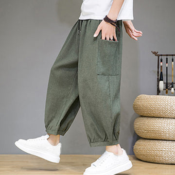 Breathable Cropped Harem Meditation Pants with Side Pockets