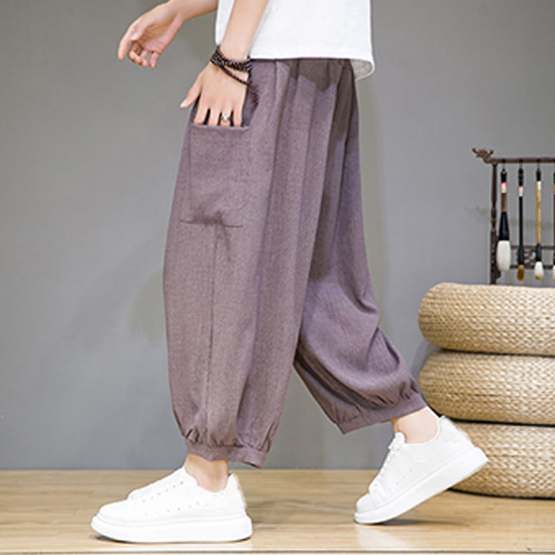 Breathable Cropped Harem Meditation Pants with Side Pockets
