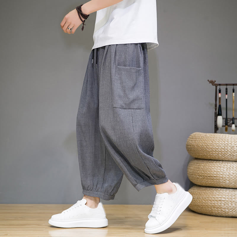 Breathable Cropped Harem Meditation Pants with Side Pockets