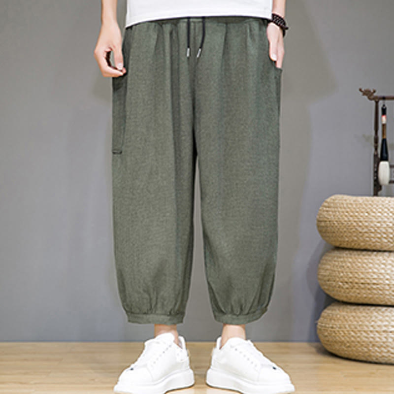 Breathable Cropped Harem Meditation Pants with Side Pockets