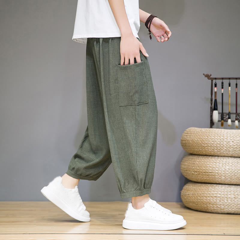 Breathable Cropped Harem Meditation Pants with Side Pockets