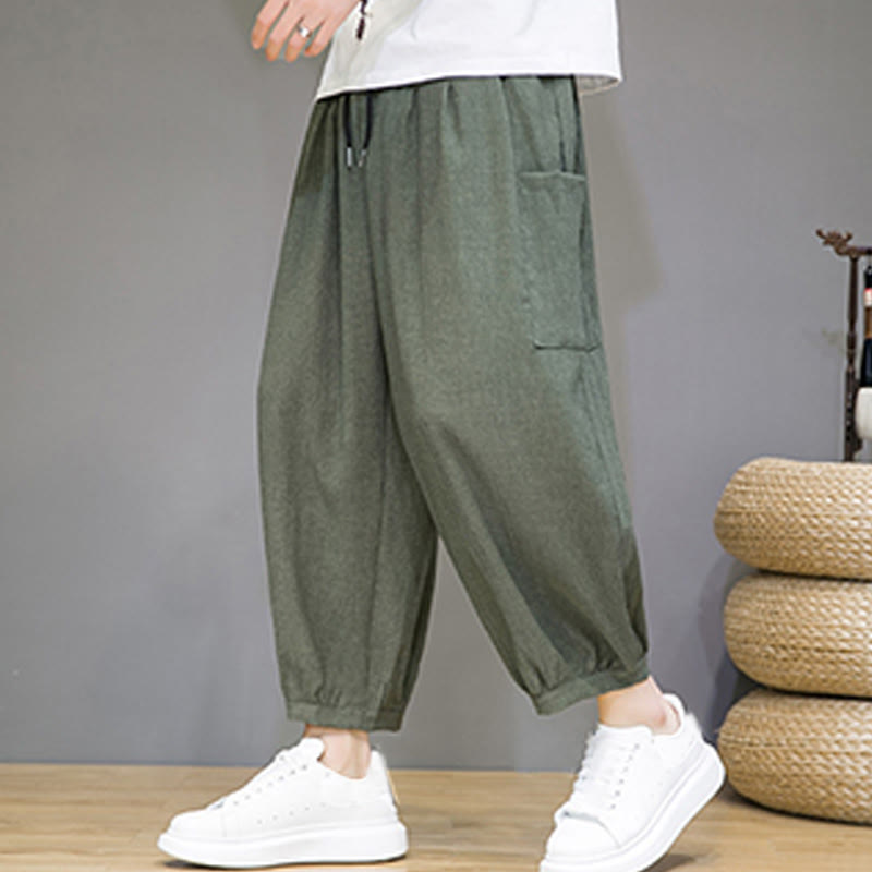 Breathable Cropped Harem Meditation Pants with Side Pockets