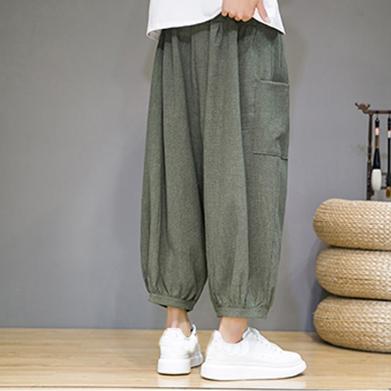 Breathable Cropped Harem Meditation Pants with Side Pockets