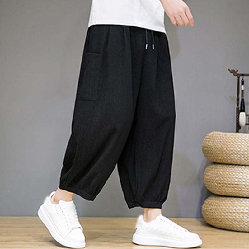 Breathable Cropped Harem Meditation Pants with Side Pockets