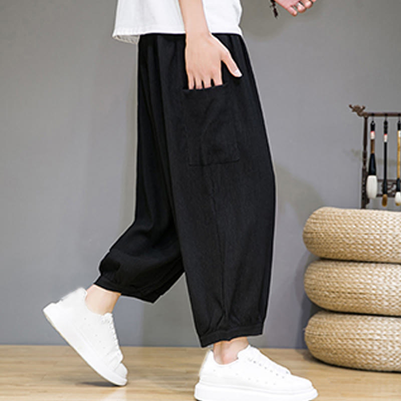 Breathable Cropped Harem Meditation Pants with Side Pockets