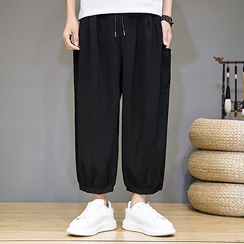 Breathable Cropped Harem Meditation Pants with Side Pockets