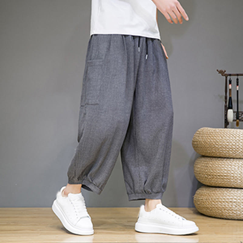 Breathable Cropped Harem Meditation Pants with Side Pockets