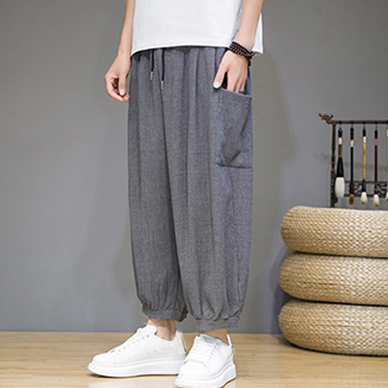 Breathable Cropped Harem Meditation Pants with Side Pockets