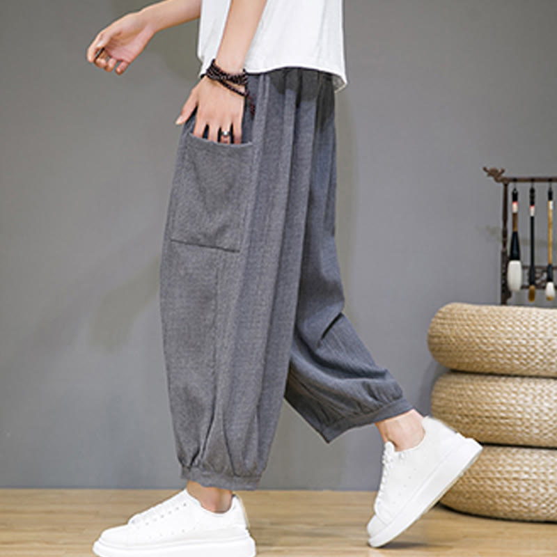 Breathable Cropped Harem Meditation Pants with Side Pockets