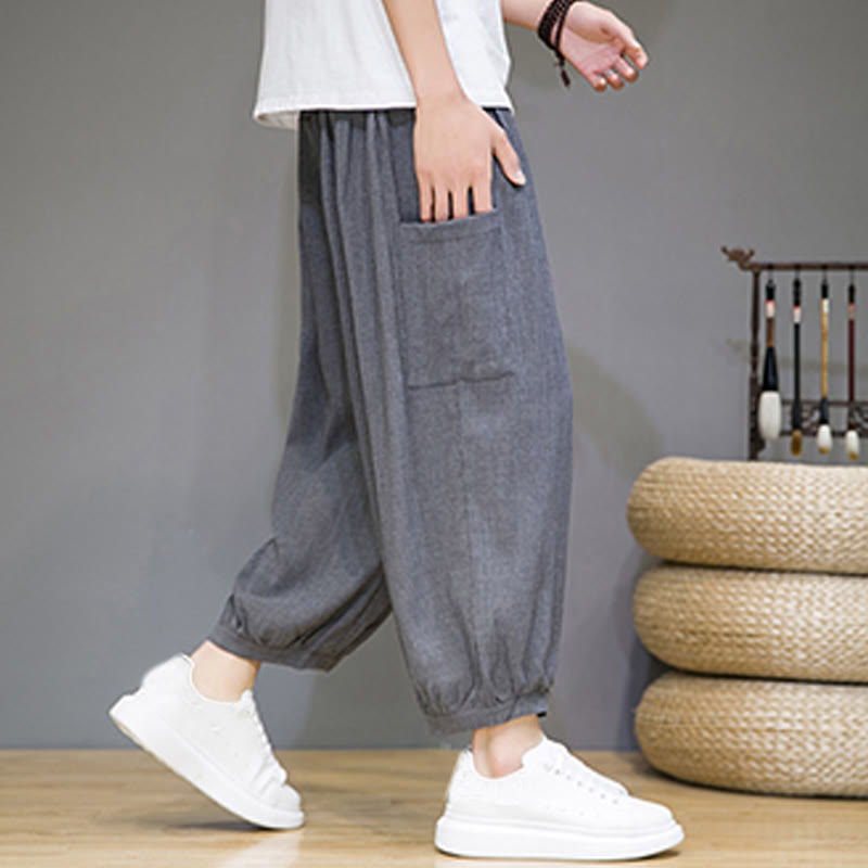 Breathable Cropped Harem Meditation Pants with Side Pockets