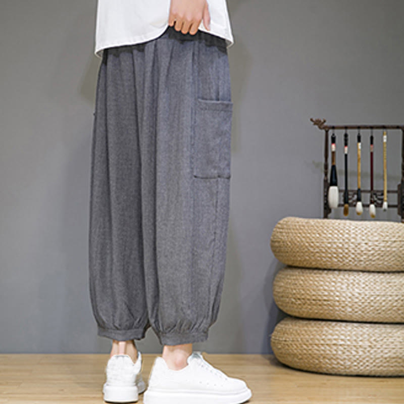 Breathable Cropped Harem Meditation Pants with Side Pockets