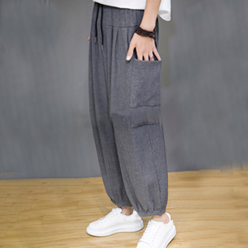 Breathable Cropped Harem Meditation Pants with Side Pockets