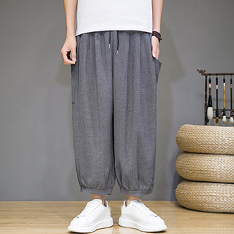 Breathable Cropped Harem Meditation Pants with Side Pockets