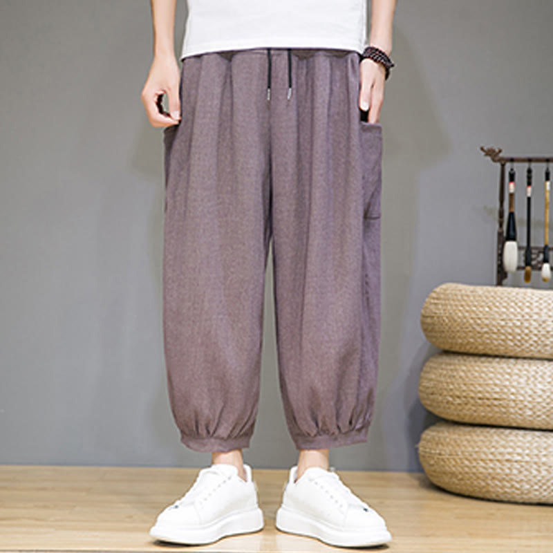 Breathable Cropped Harem Meditation Pants with Side Pockets