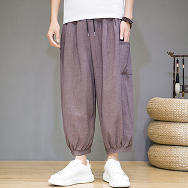 Breathable Cropped Harem Meditation Pants with Side Pockets