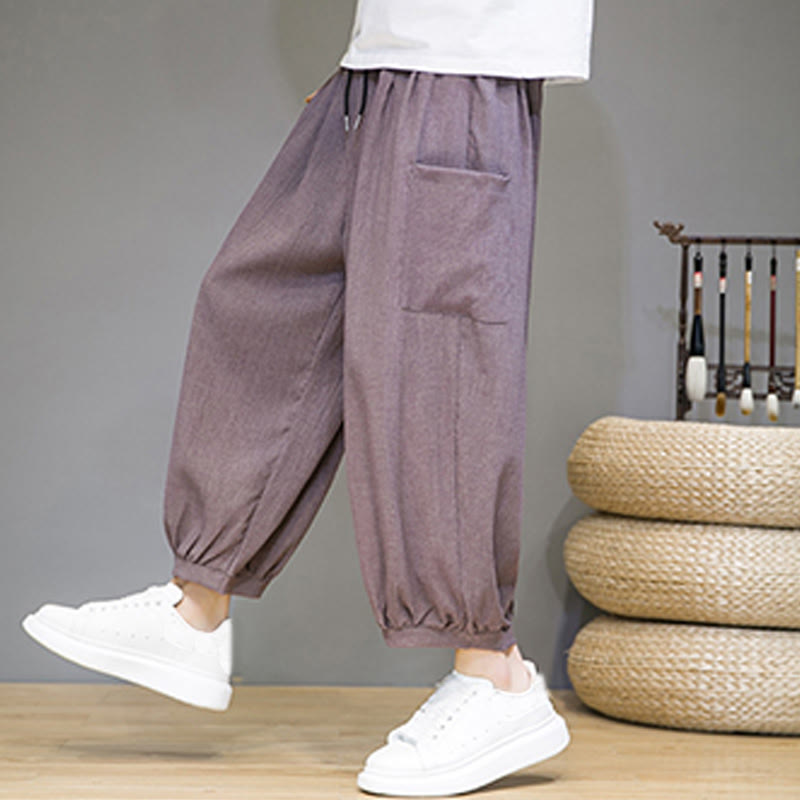 Breathable Cropped Harem Meditation Pants with Side Pockets