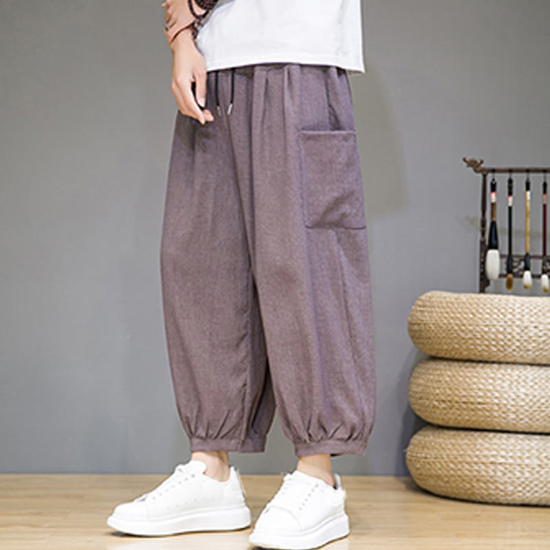 Breathable Cropped Harem Meditation Pants with Side Pockets