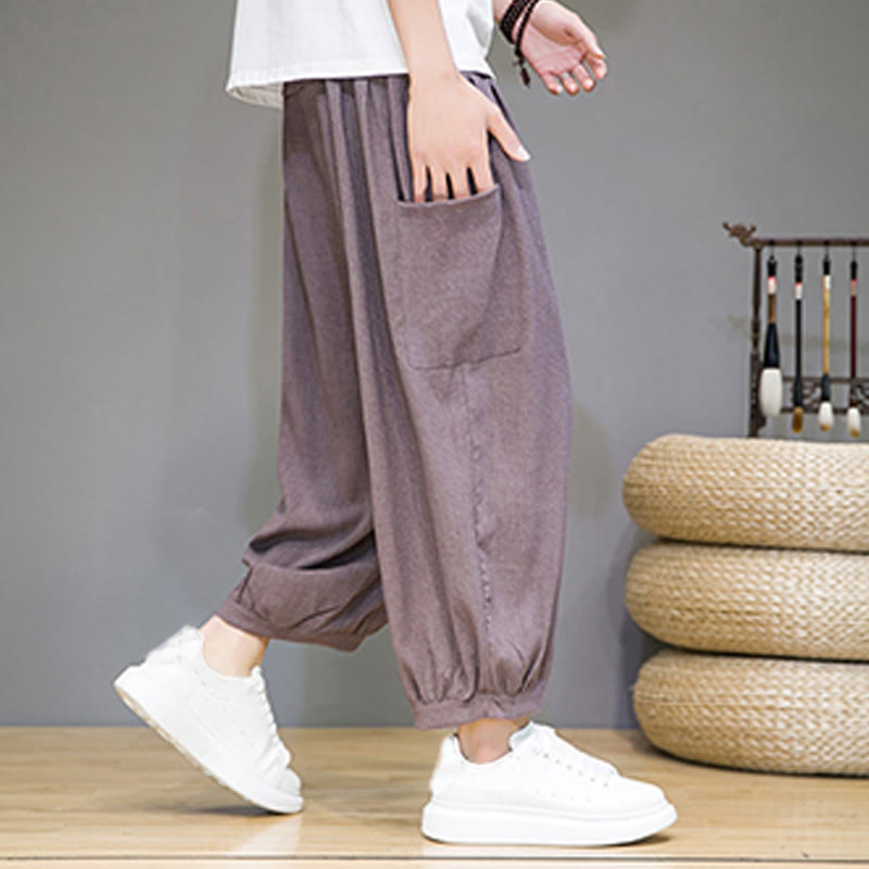 Breathable Cropped Harem Meditation Pants with Side Pockets