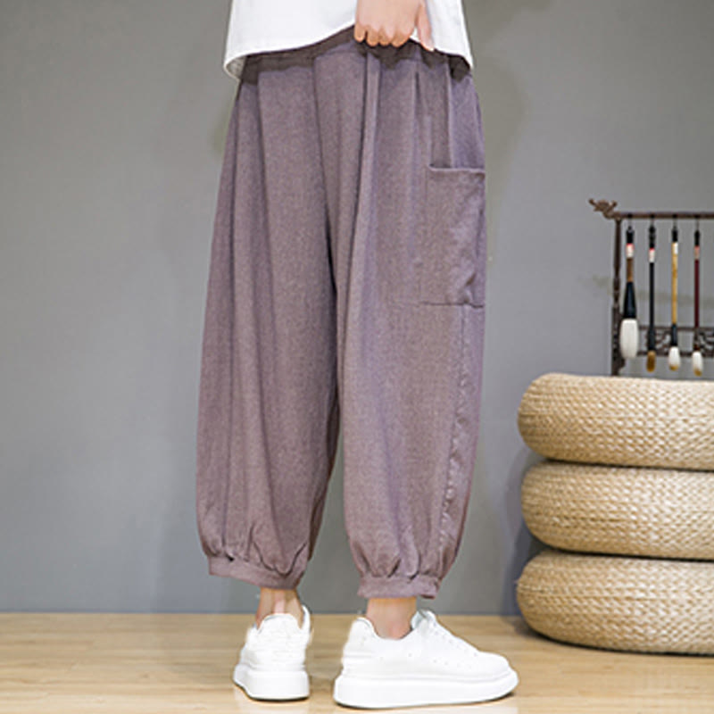 Breathable Cropped Harem Meditation Pants with Side Pockets