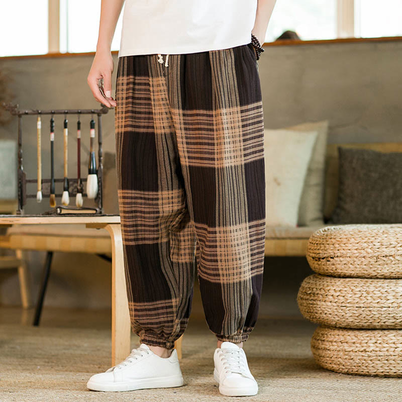 Breathable Cotton Linen Striped Harem Pants for Mindful Daily Movement
