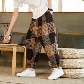 Breathable Cotton Linen Striped Harem Pants for Mindful Daily Movement