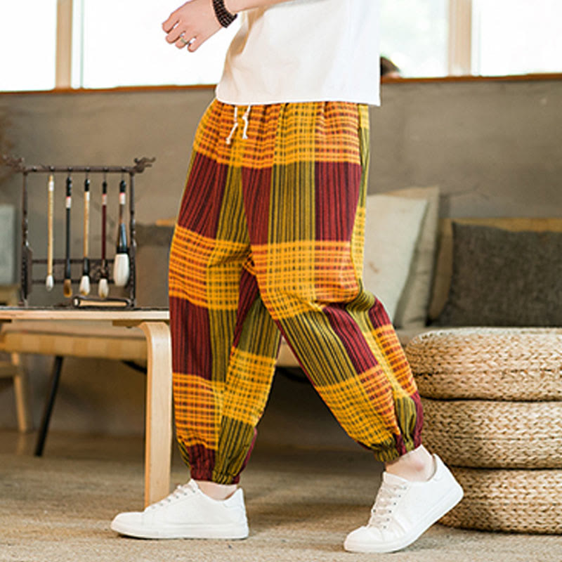 Breathable Cotton Linen Striped Harem Pants for Mindful Daily Movement