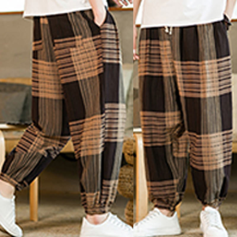 Breathable Cotton Linen Striped Harem Pants for Mindful Daily Movement