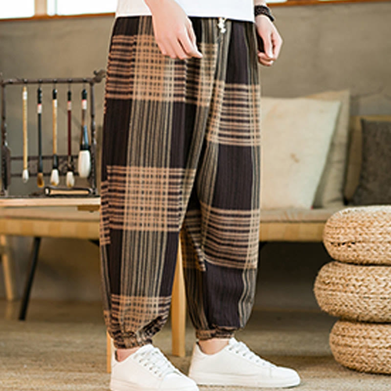 Breathable Cotton Linen Striped Harem Pants for Mindful Daily Movement