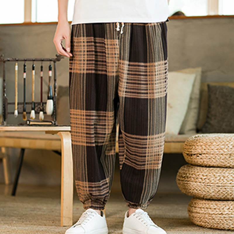 Breathable Cotton Linen Striped Harem Pants for Mindful Daily Movement