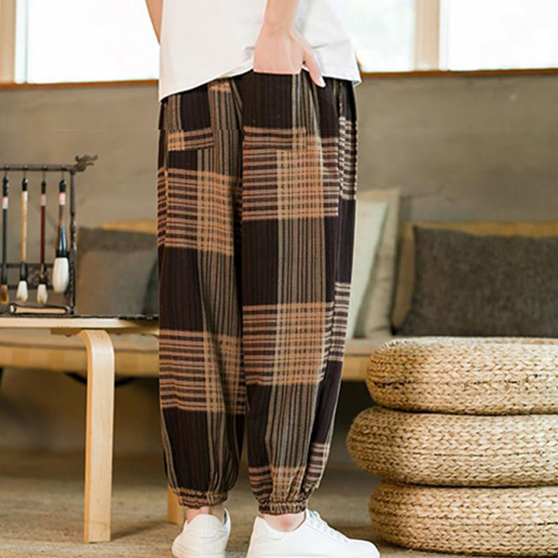Breathable Cotton Linen Striped Harem Pants for Mindful Daily Movement