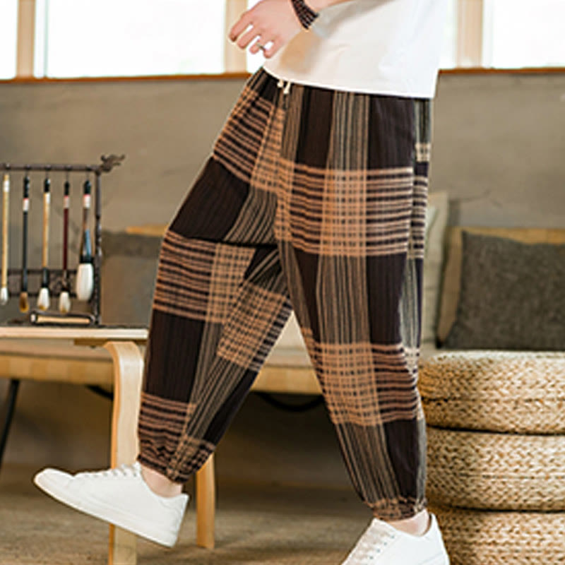 Breathable Cotton Linen Striped Harem Pants for Mindful Daily Movement