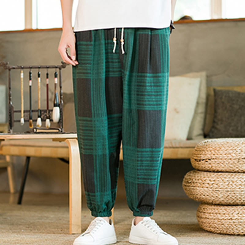 Breathable Cotton Linen Striped Harem Pants for Mindful Daily Movement