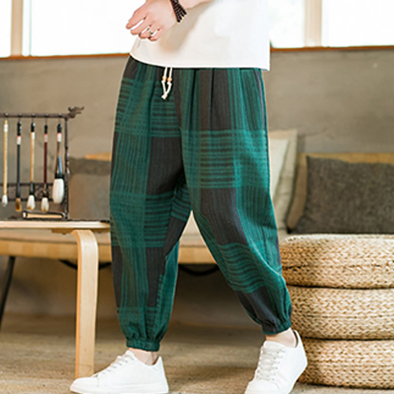 Breathable Cotton Linen Striped Harem Pants for Mindful Daily Movement