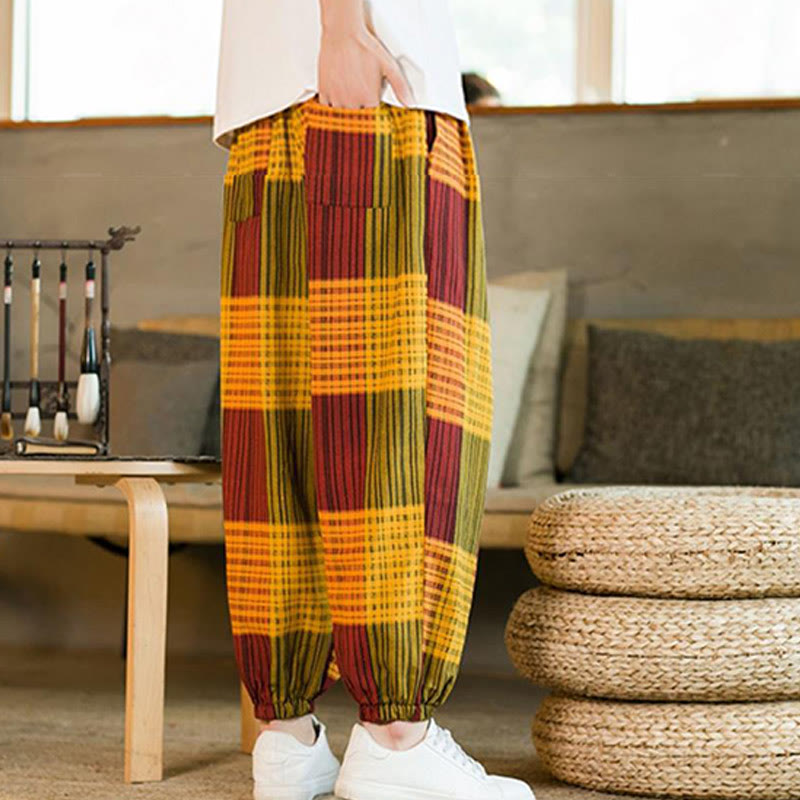 Breathable Cotton Linen Striped Harem Pants for Mindful Daily Movement
