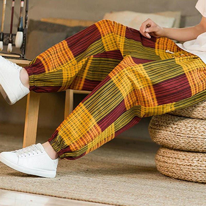 Breathable Cotton Linen Striped Harem Pants for Mindful Daily Movement
