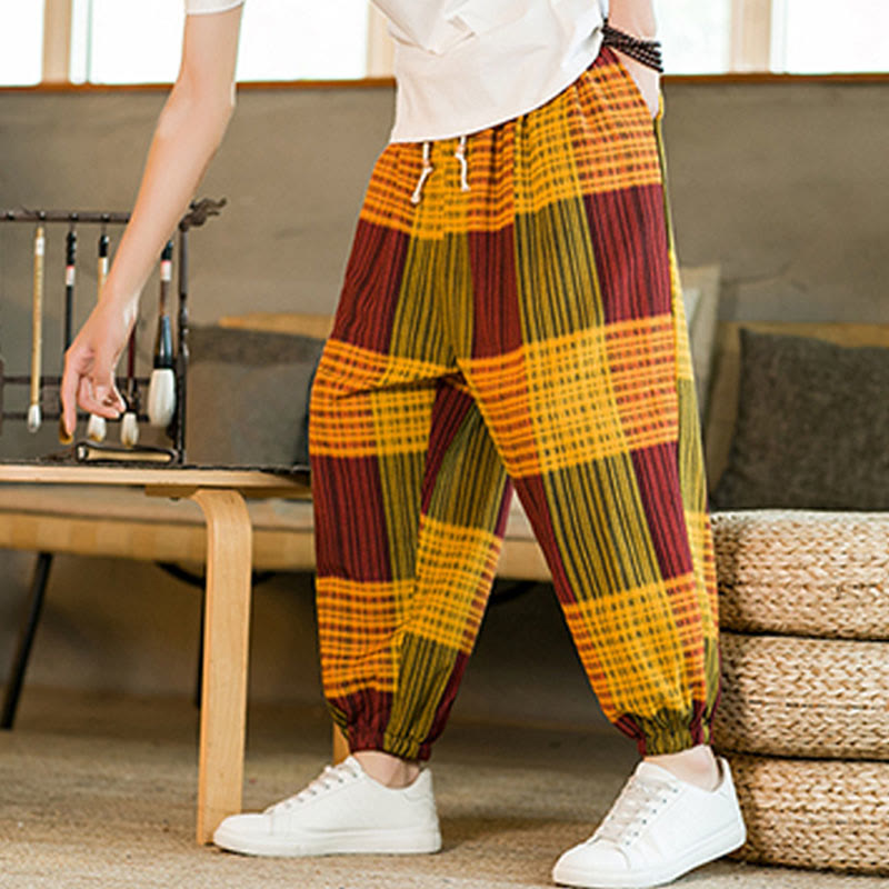 Breathable Cotton Linen Striped Harem Pants for Mindful Daily Movement